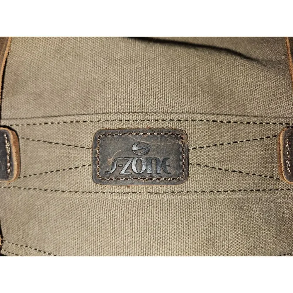 S-ZONE Khaki Canvas W/Leather Accents Messenger Bag Laptop Carry Case 15x12x4